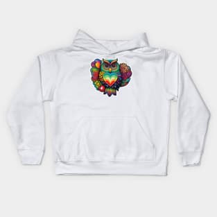 Groovy Psychedelic Owl in Red Kids Hoodie